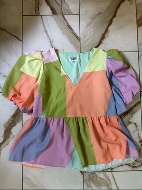 Crosby by Mollie Burch Pastel Colorblock Puff-Sleeve Peplum Top